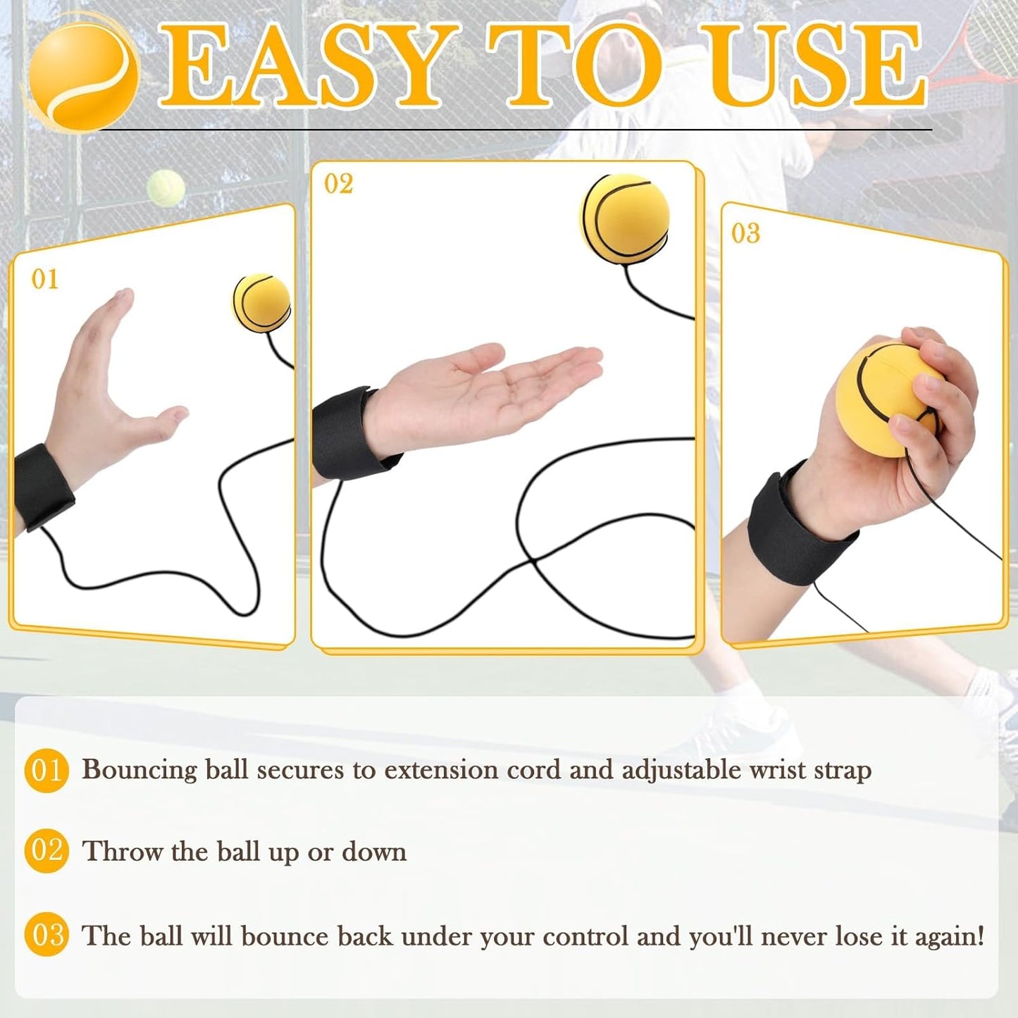 SAYAYA Wrist Return Ball - 2.36 Inches Rebound Sport Balls for Baseball, Soccer & Tennis | Fun Exercise for Kids & Adults