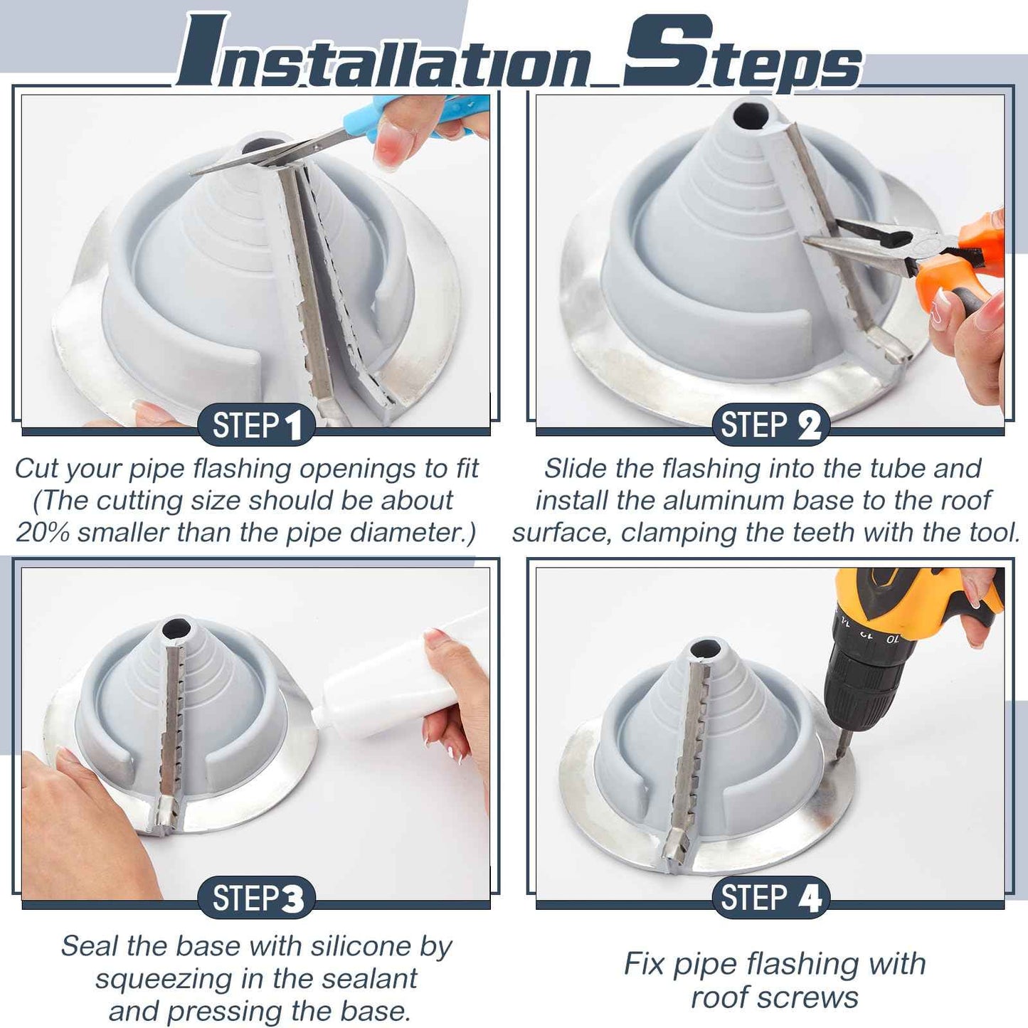 Pushglossy Metal roof Vent Pipe Flashing Boot Epdm Flexible Roof Jack Rubber Flashing Collar Repair Shingle Boot,Round Base(1 Pcs,Pipe Diameter 3/4" - 2-3/4")