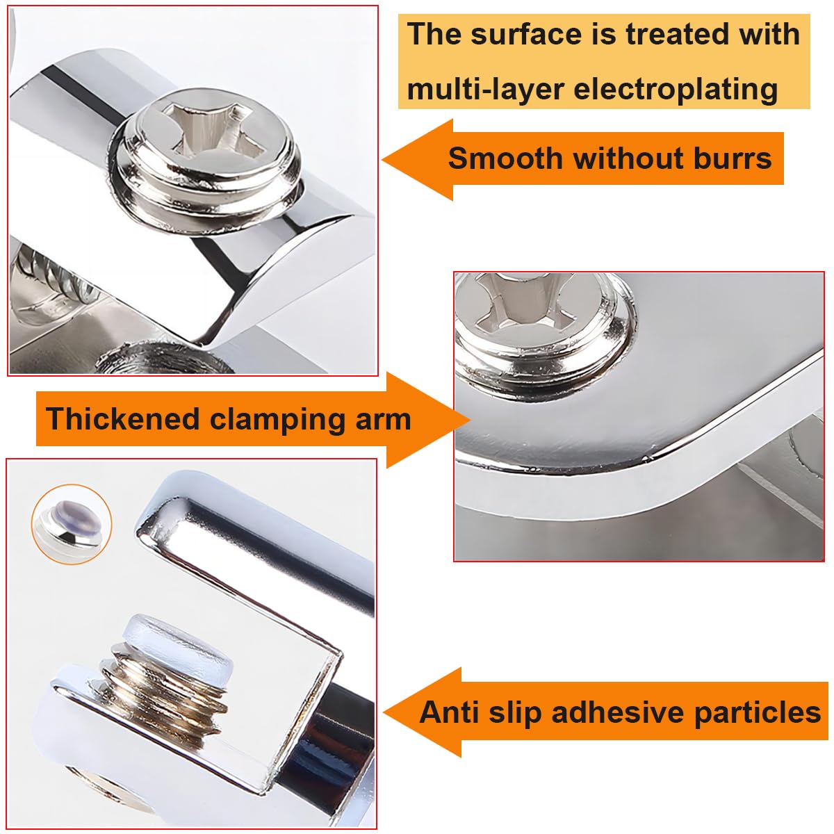 Qrity 16 PCS Glass Clip Holder, Glass Shelf Bracket, Glass Clamp, Wall Mount Clamps for 3-8mm Glass Shelves, Adjustable Clamp Brackets