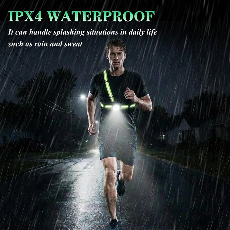 Running Lights for Runners with Rear Red Warning Light, 360° High Visibility Light Up Vest, Rechargeable Chest Light with Adjustable Beam Angle, IPX4 Waterproof, Reflective Gear for Outdoors, Green