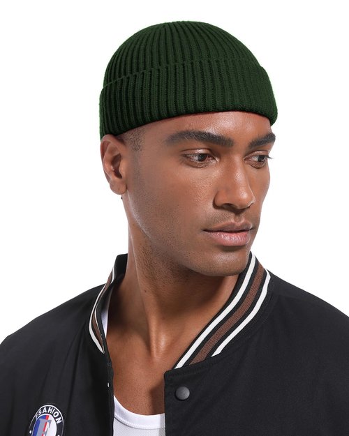 PHILIGHTS 4PCS Swag Wool Short Fisherman Beanie for Men Women, Knit Cuff Warm Winter Hats, Soft Trawler Skull Cap Watch Hat Unisex
