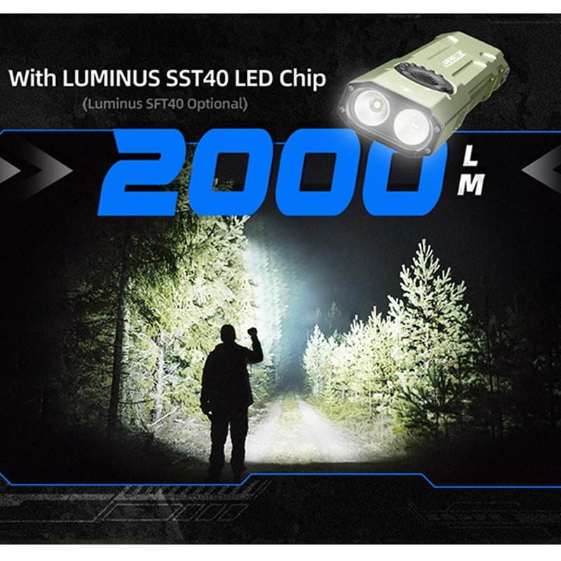 JETBeam E26 Rechargeable EDC Flat Flashlight 4 Constant Brightness Modes+Strobe+1300mW UV+Green Beam Combo,2000 Lumens Portable Pocket Lights,IPX-8,Triple Sources for Outdoors,Emergency,Working