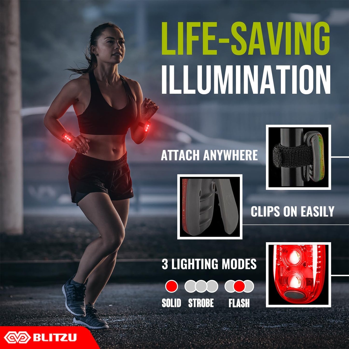 Skiennix LED Safety Lights - High Visibility Clip-On Strobe Lights for Night Walking, Running & Cycling | 4 Pack