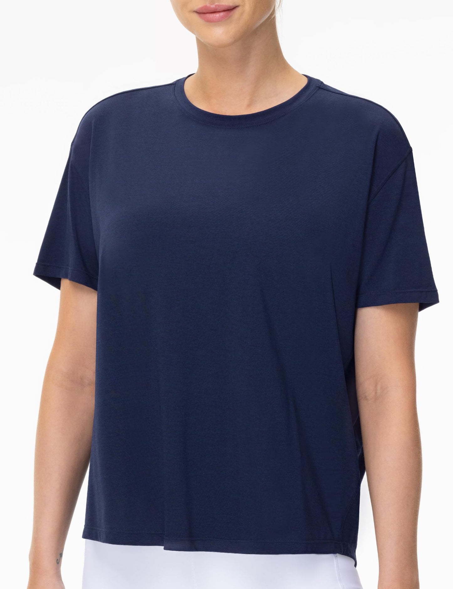 THE GYM PEOPLE Women's Short Sleeve Workout T-Shirts Back Loose Fit Running Yoga Tee Tops Navy Blue