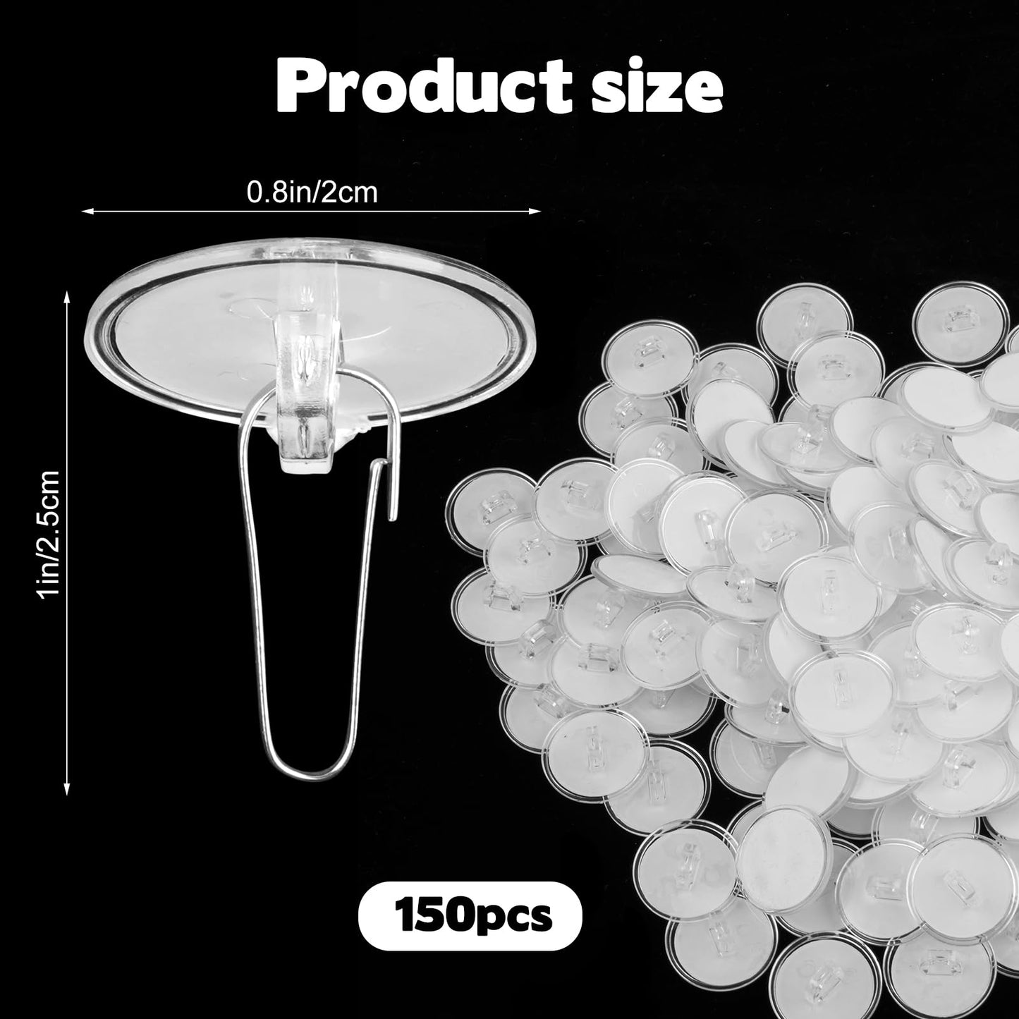 KKONHII 150 Pack Self-Adhesive Ceiling Hooks for Hanging, No-Drill Removable Wall Hanger Sticky Transparent Discs with Metal Hooks for Festival Wedding Birthday Party Decorations