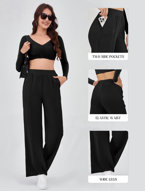 Gracyoga Loose Pants for Women Plus Size Slacks Flowy Palazzo Pants 2025 Women's Beach Casual Vacation Pants Trousers Pockets XXL Black