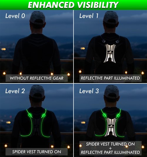 SPIDER Reflective Lighted Running Vest - Optic Fiber Technology, Bright, 360° Visible, Ultralight, Phone Pocket, Fully Adjustable Size XS-3XL - Reflective Running Gear for Safe Night Sports & Walking