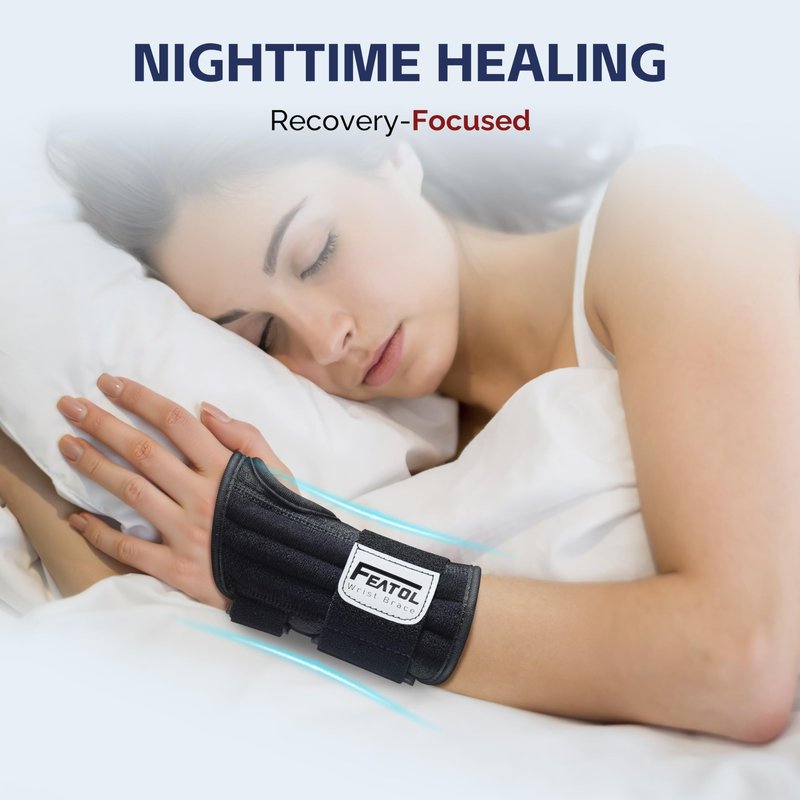 FEATOL 2 Pack Carpal Tunnel Wrist Brace For Work With Wrist Splint, 6.5'' Wrist Brace Night Support For Women Men, Pain Relief For Tendonitis, Arthritis, Pregnancy, Typing, Right and Left Hand, Medium