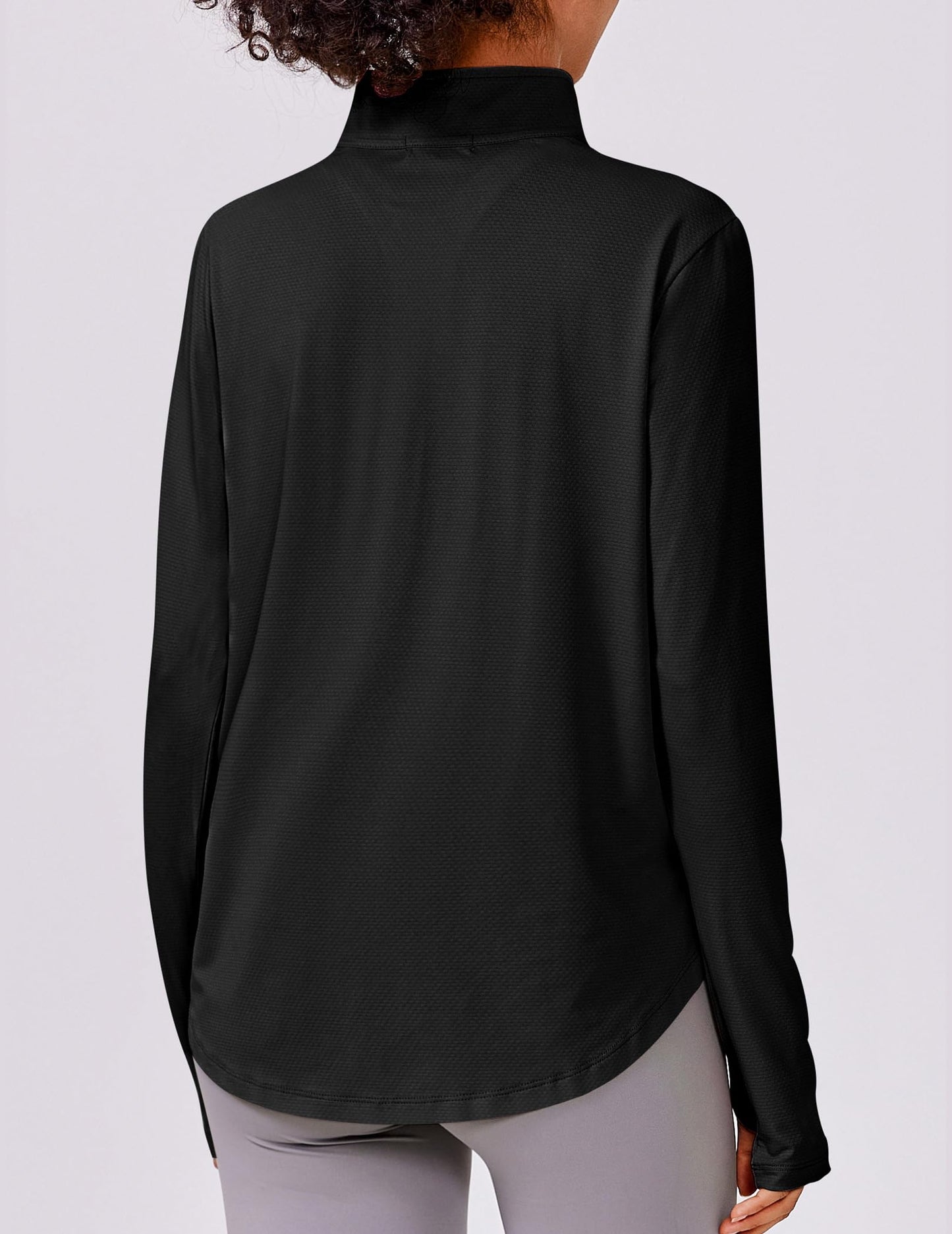 PINSPARK Womens UPF 50+ Sun Shirts Quick Dry Quarter Zip Pullover Long Sleeve Workout Running Golf Beach Tops Loose Fit,Black L