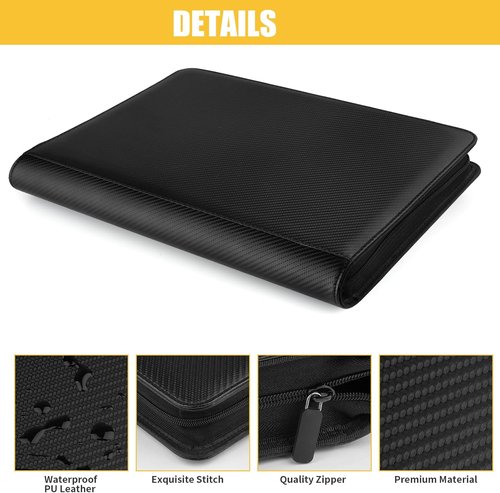 GERMUN Trading Card Binder - Premium 16 Pocket Card Holder for 1000+ Cards | Double-Sided Album in Carbon Black