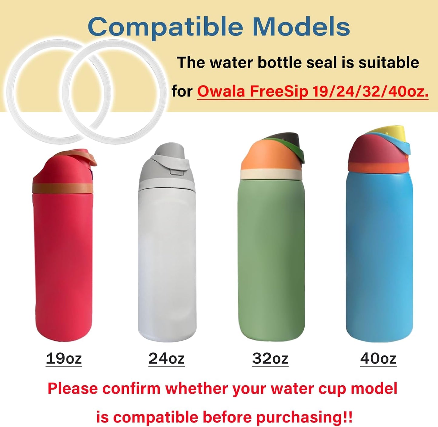 Owala | 6-Pack Water Bottle Gasket Replacement | Silicone Lid Seal O-Rings for 19/24/32/40oz Cups - Clear