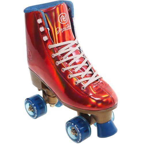 JajaHoho Roller Skates for Women, Holographic High Top Classic Rollerskates, Shiny Double-Row Blue Four Wheels Quad Skates for Girls Indoor & Outdoor (Red, Size 10)