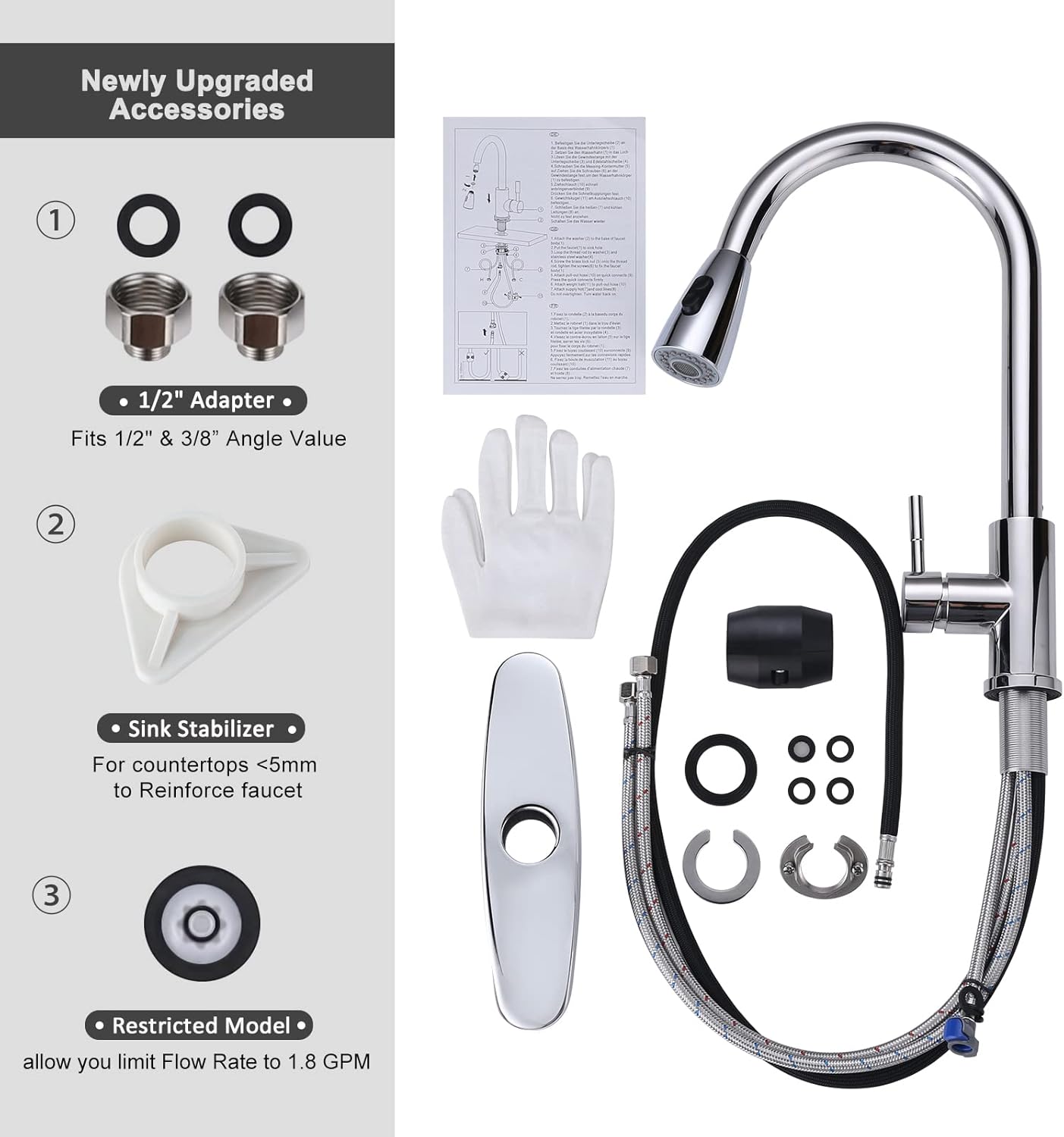 Stainless Steel Kitchen Faucet Combo with Water Filter - Brushed Nickel Sink Faucet for RO Systems