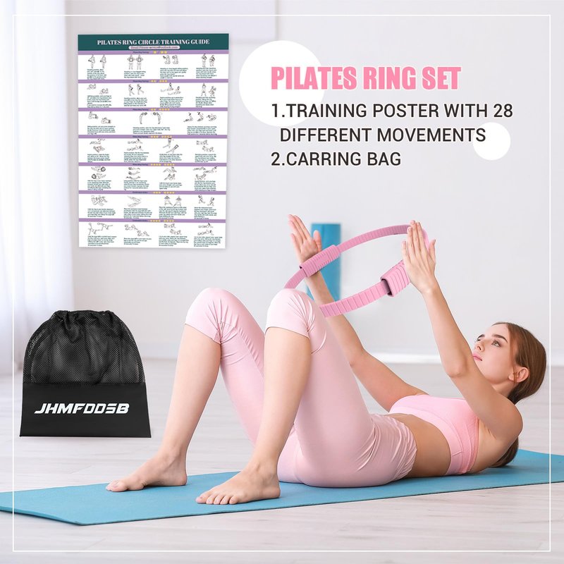 JHMFDDSB Pilates Ring Set, Pilates Essentials Kit with Pilates Ring and Ball, 3 Resistance Bands, Portable Bag & Training Poster, at Home Pilates Starter Workouts Equipment Kit for Women