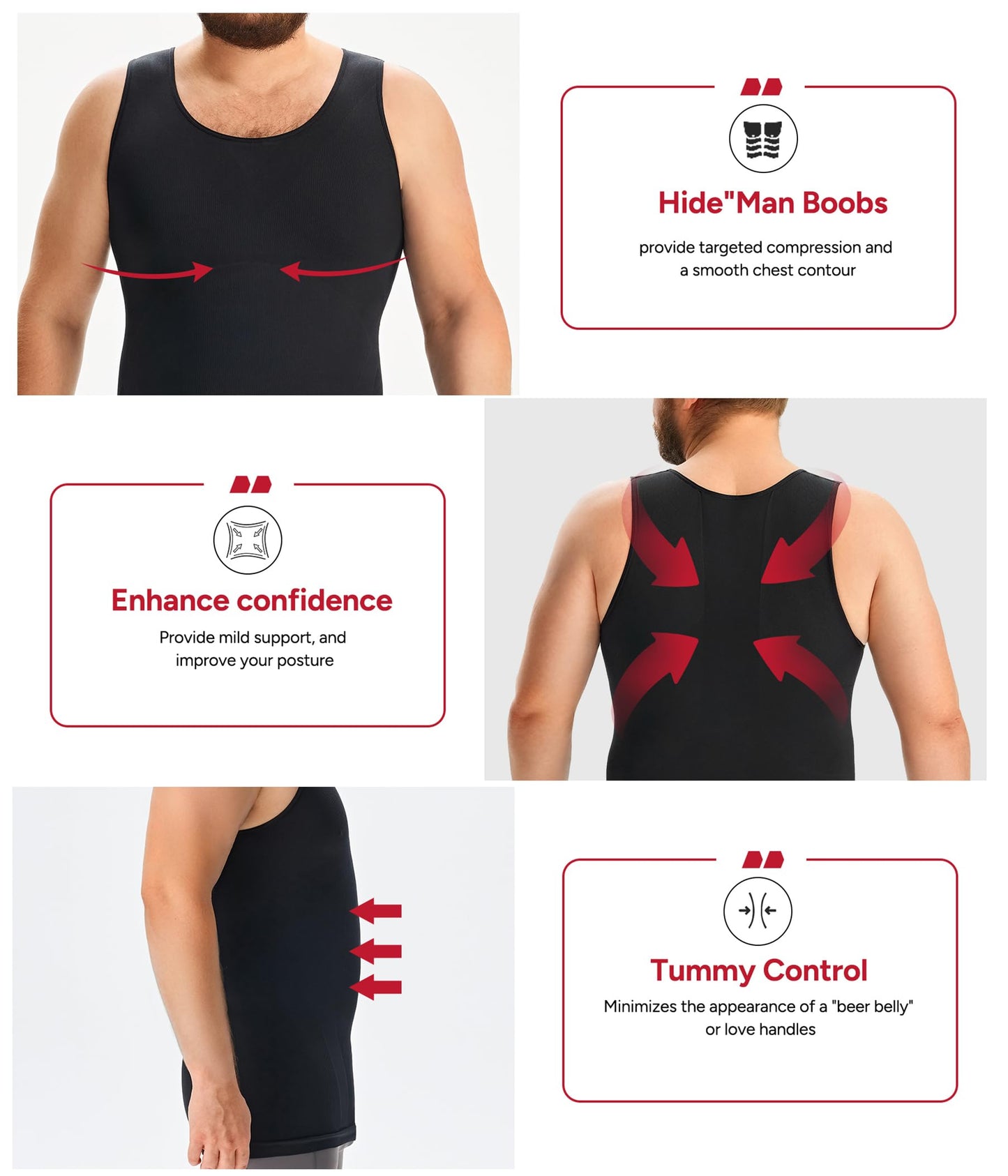 Nebility Shapewear Men Compression Shirts - Sleeveless Slimming Undershirts Tummy Control Body Shaper Tank Top Black