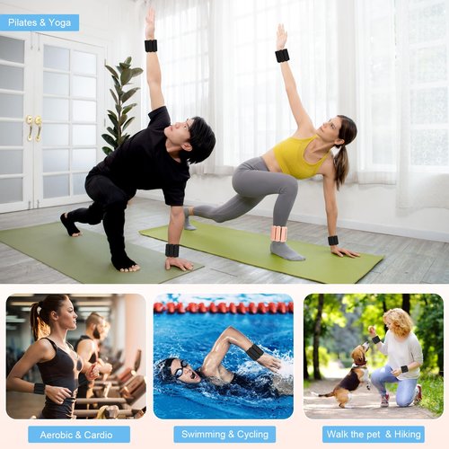 Wrist Weights Set of 2, Wearable Arm & Leg Weights for Women & Men, Adjustable Wrist Ankle Weights for Walking, Yoga, Swimming, Gym, 2lb (Black)