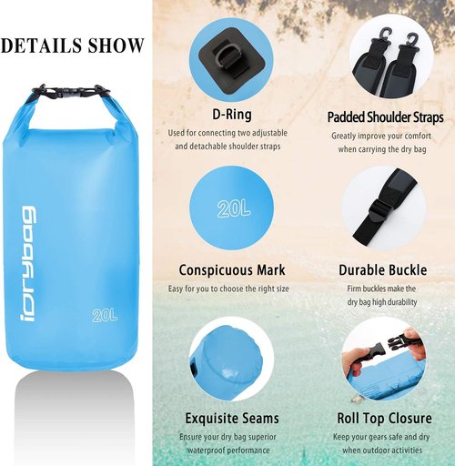 IDRYBAG Clear Dry Bag - Waterproof Storage for Kayaking | Available in 2L, 5L, 10L, 15L, 20L Sizes