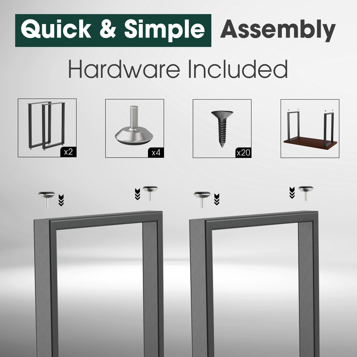 Yes4All Metal Table Legs, 28 inch Height with Adjustable Protector Levelers, Heavy Duty, Black, Bear Up to 800lb, Set of 2