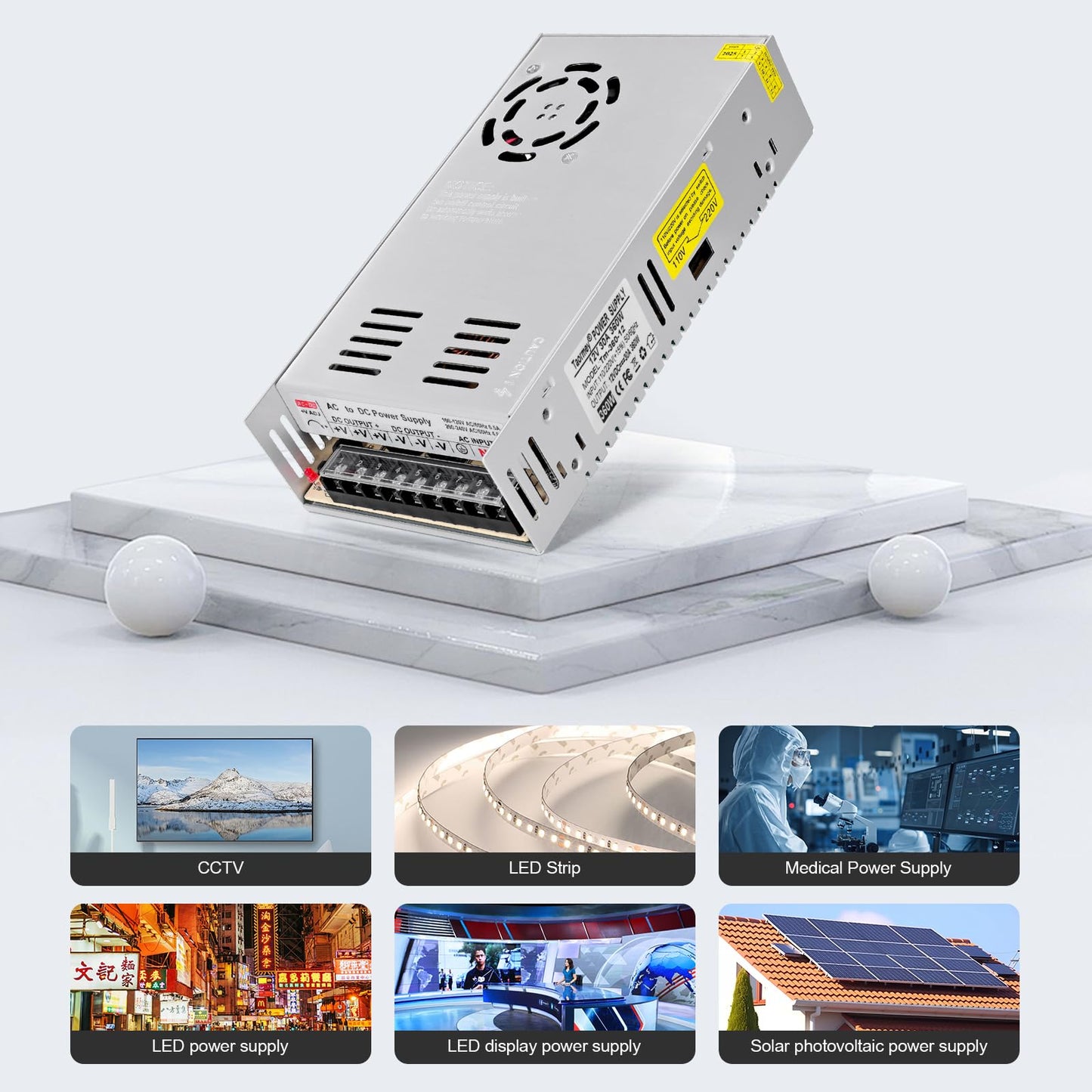 Taormey 12V 30A 360W Switching Power Supply, AC 110V/220V to DC 12V 30A Converter Universal Regulated Transformer Driver Adapter for LED Strips, CCTV Camera, 3D Printer, Industrial Equipment, Radio