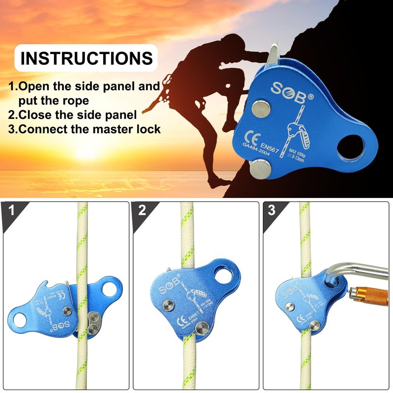 RESQT Climbing Ascender Fall Protection Belay Device - Aluminum Magnesium Alloy Rope Grab Clamp for Rock Climbing, Mountaineering, Arborist, Rescue & Aerial Work