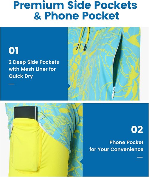 Maamgic 2-in-1 Men's Swim Trunks - 7-Inch Board Shorts with Quick-Dry Fabric | Stylish Swim Suits