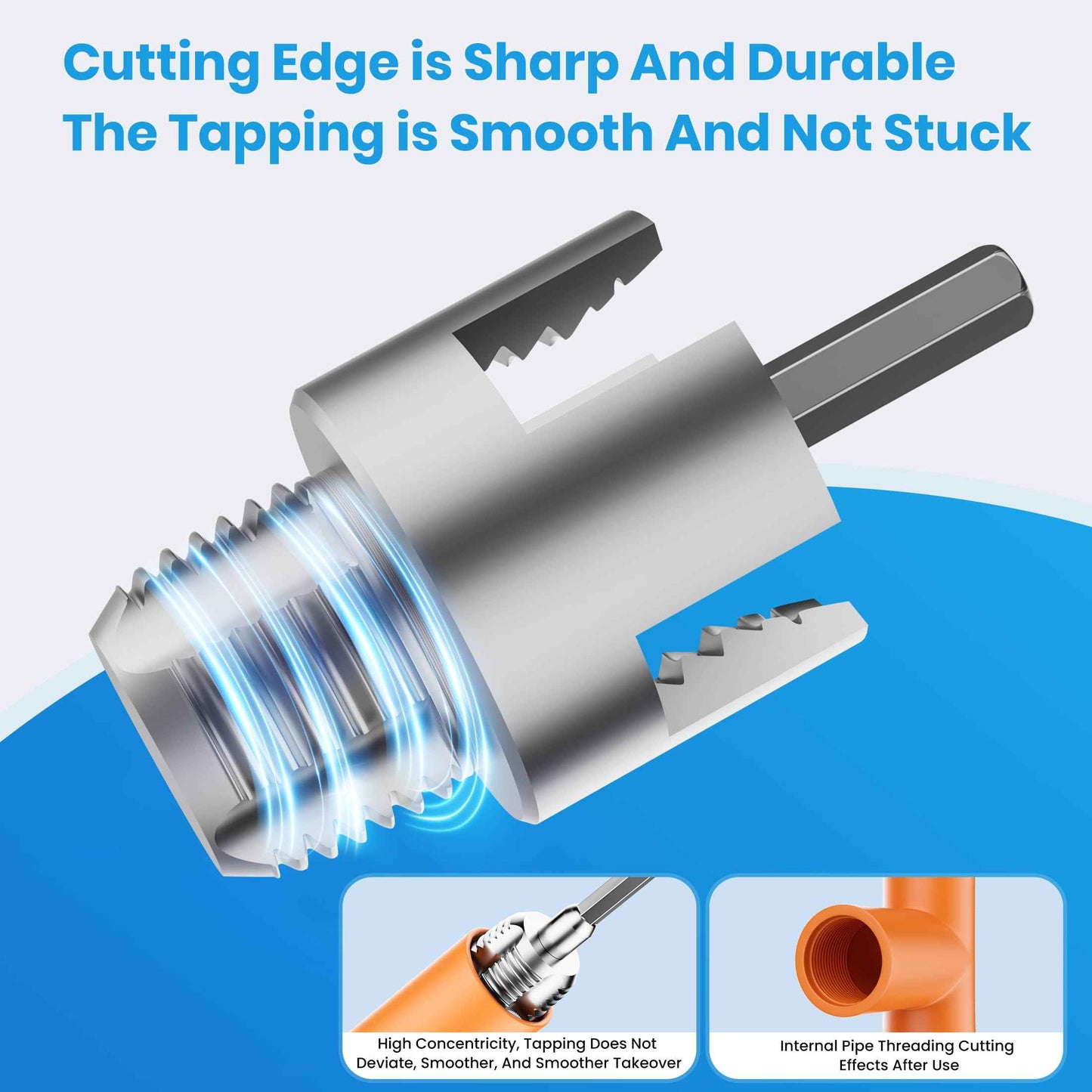 2Pcs Pipe Threading Tool, Integrated Internal & External Pipe Threading Tool, 1/2" and 3/4" PVC Pipe Threader, Electric Drill Compatible Dual-Function 2 in 1 Plastic PVC Pipe Threading Tool, Primary