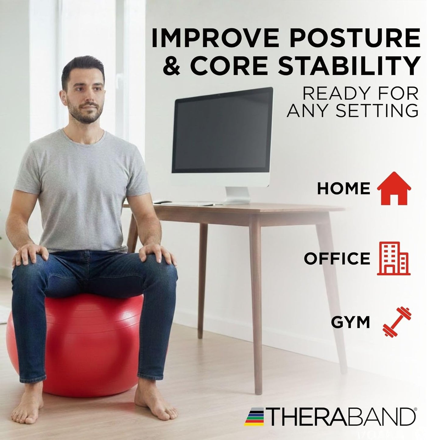 TheraBand Exercise Ball - 55 cm Stability Ball for Posture, Balance, Yoga & Rehab | Red