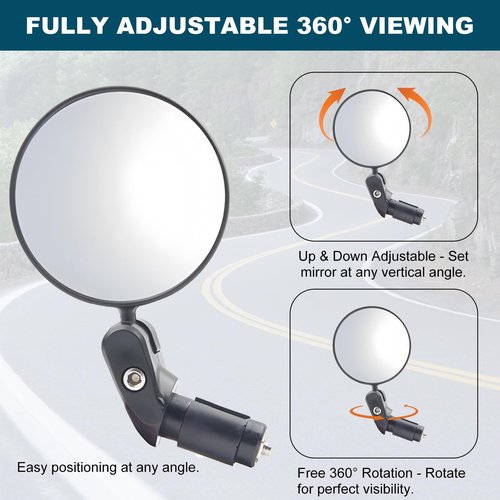 YENOVO Bike Rear View Mirror for Handlebar End, 1 Pair 360° Adjustable HD Convex Glass Lens, Universal Fit for 18-22mm Inner Diameter, Easy Install, Suitable for Road, Mountain, and E-Bikes