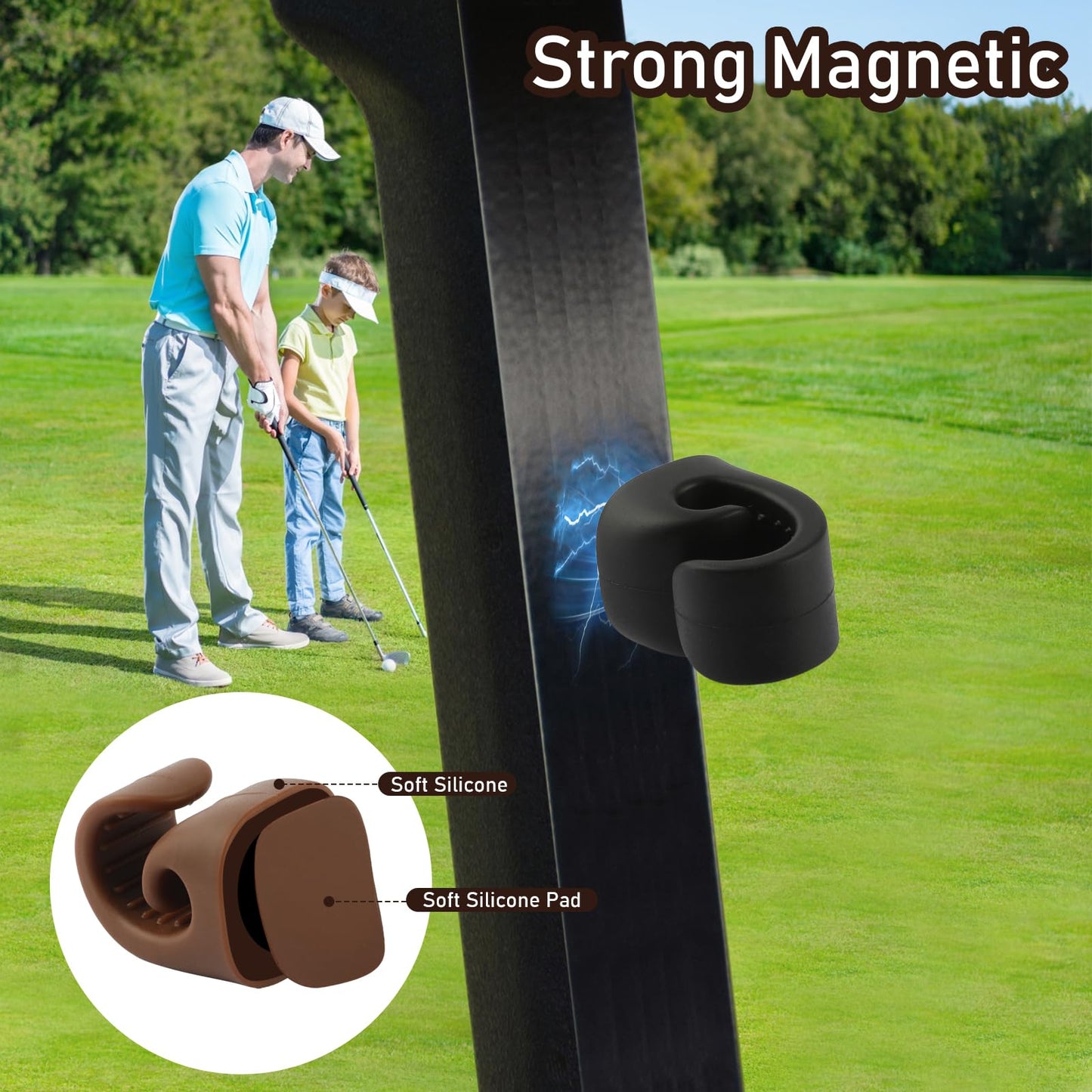 Denwwico 3PCS Magnetic Cigar Holder for Golf Cart, Universal Silicone Clip Fits 20-70 Ring Gauge, Portable Golf Bag Mounting Accessory, Black