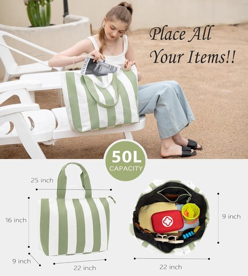 Bagelite 22'' 50L Cotton Oversized Travel Tote Bag for Women - Tear-Resistant & Versatile