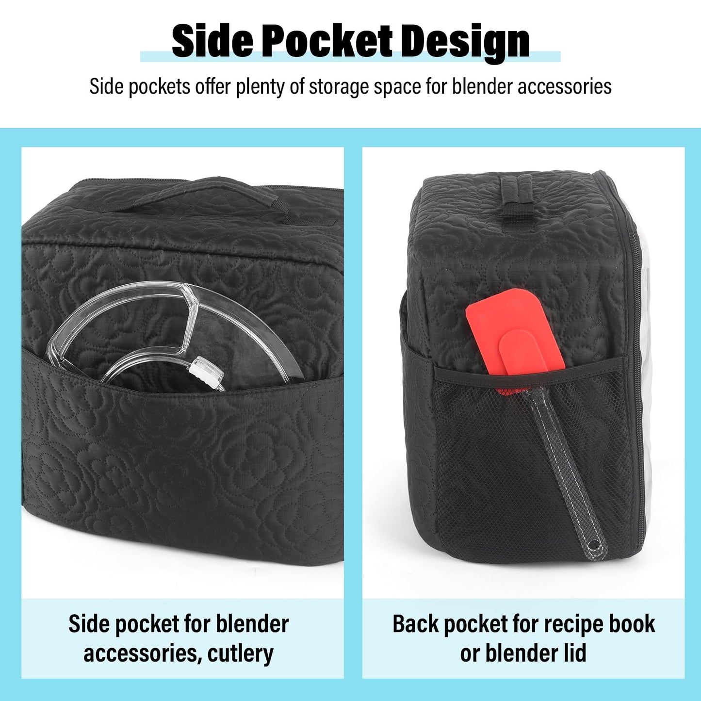 Stand Mixer Cover Compatible with Kitchen in the Box, Appliance Covers for Kitchen Counter for 3.2Quart Bowl Lift, Food Processor Cover, Zipper Pocket for Various Kitchen Appliance Accessories Black