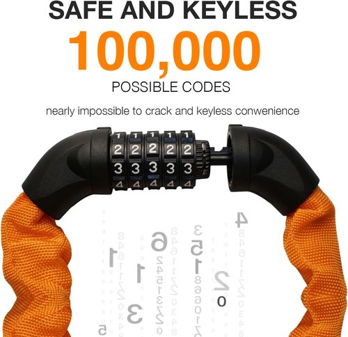 Heavy Duty Bike Lock Chain by [Brand Name] - 5-Digit Combination Anti-Theft Security | 3.2 Feet Long, Orange