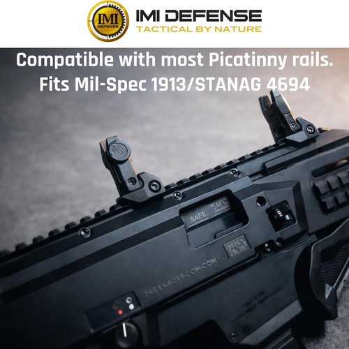 Flip Up Iron Sights – IMI Defense Backup Iron Sights, Picatinny Polymer Front & Rear Sights, Dual Aperture, Fiber-Reinforced, Black
