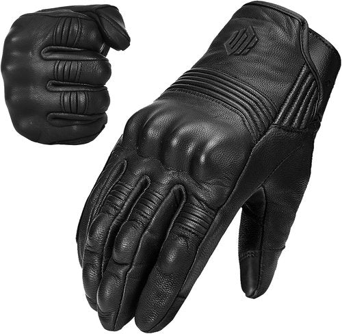ILM Goatskin Leather Motorcycle Racing Gloves - Touchscreen Design for Men & Women | Size L, Black Unperforated
