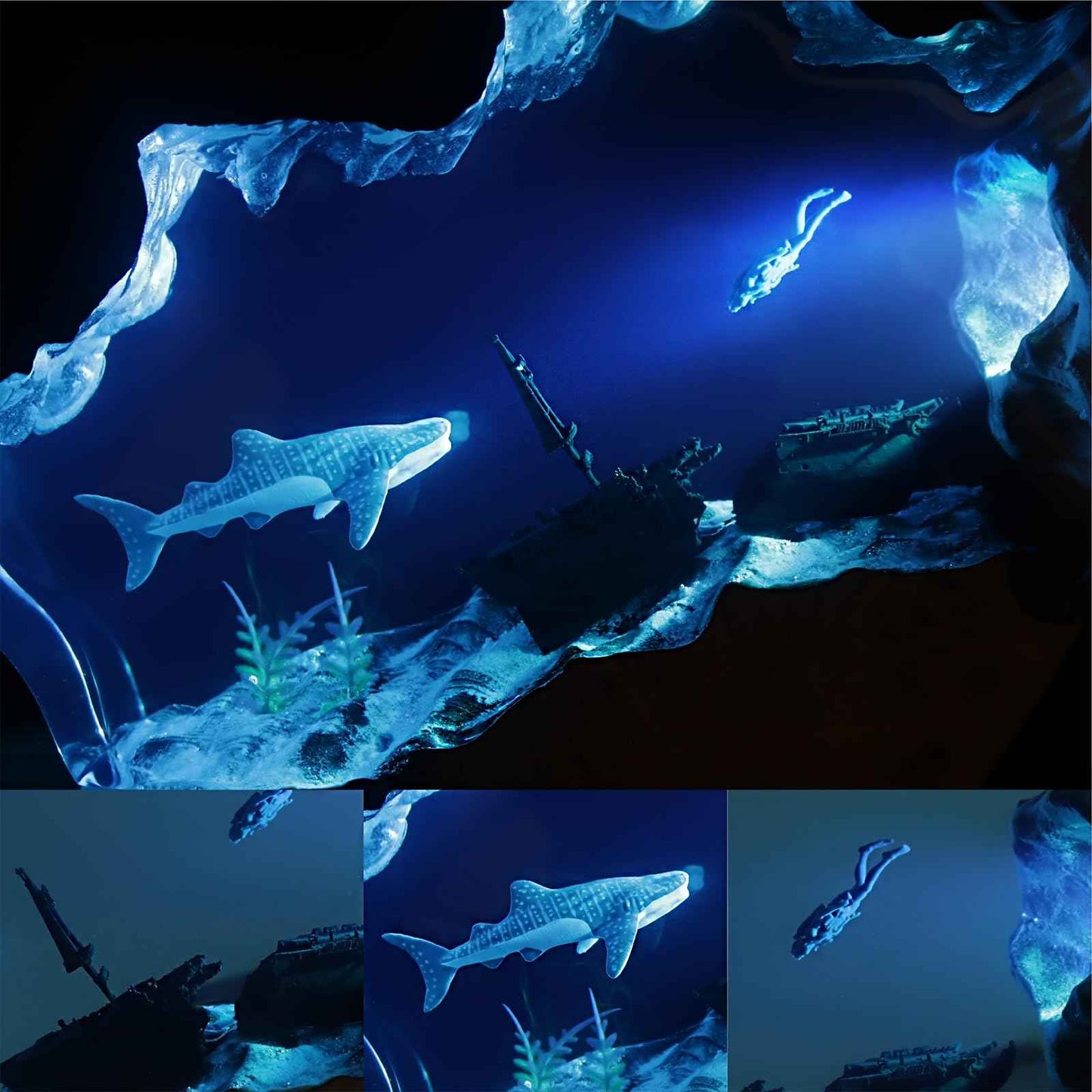 eletriace Epoxy Resin Lamp, Ocean Night Light,Artistry Home Decor Bedside Nightlight, Unique Resin Lighting, Nightstand Decorations for Bedroom, Suitable for Holidays(Sunken Boat)