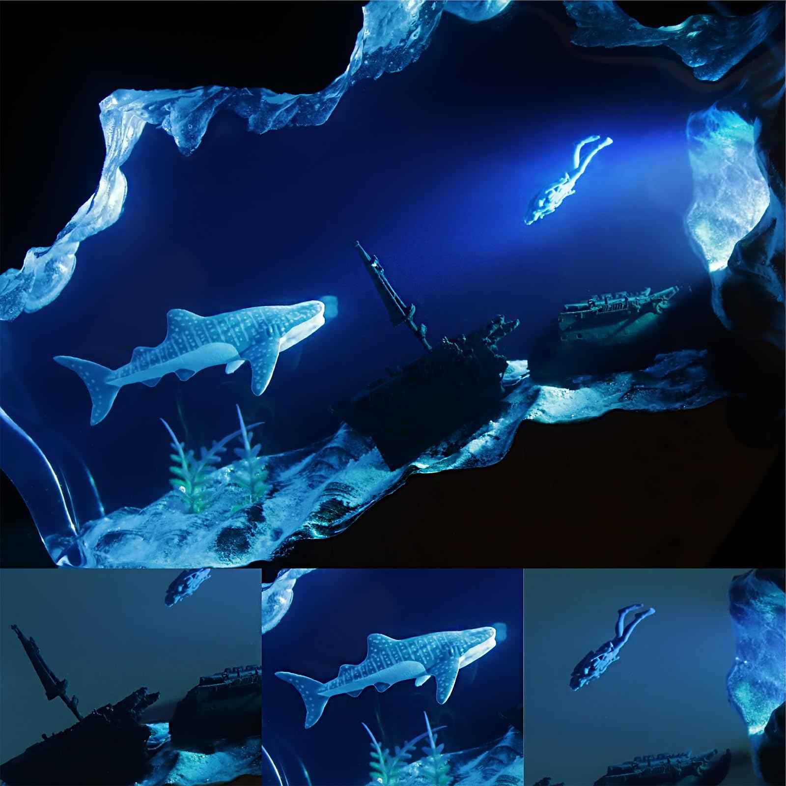 eletriace Epoxy Resin Lamp, Ocean Night Light,Artistry Home Decor Bedside Nightlight, Unique Resin Lighting, Nightstand Decorations for Bedroom, Suitable for Holidays(Sunken Boat)