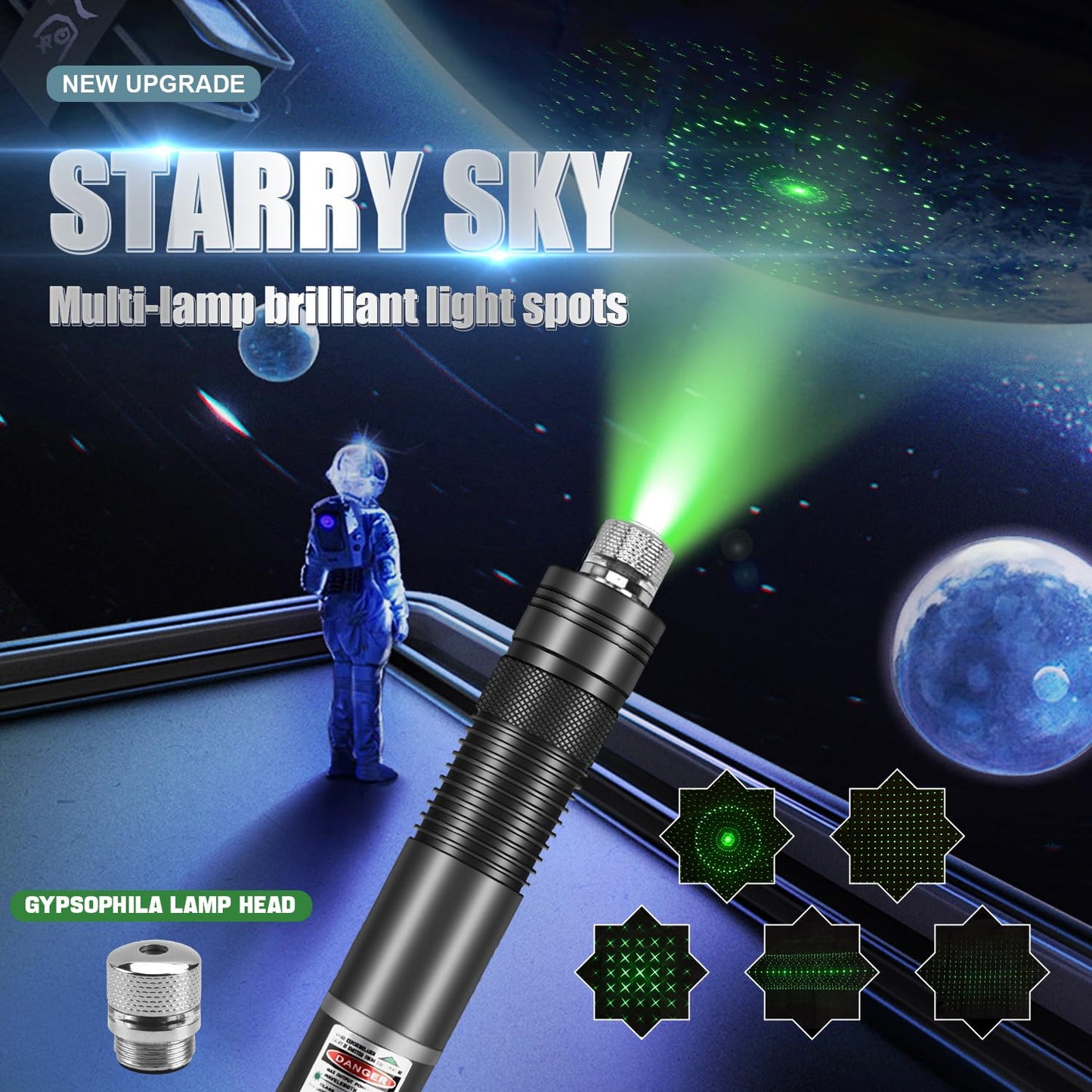 FUIIKEEM Green Laser Pointer High Power, Rechargeable Flashlight with Laser Pointer for Night Astronomy Outdoor Camping Hunting and Hiking