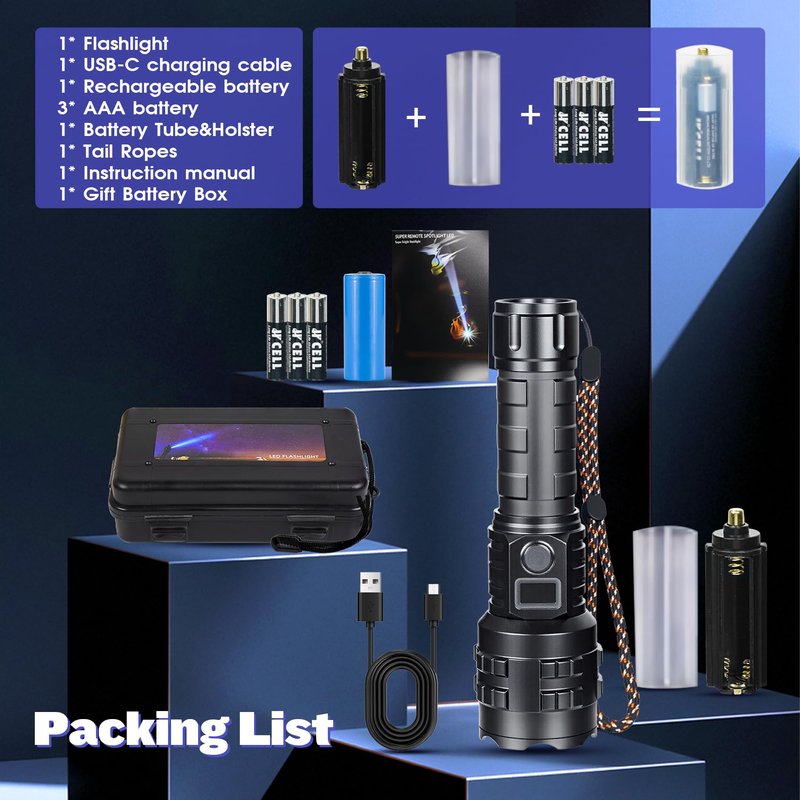 HMFREE Flashlights High Lumens Rechargeable, 1000000 High Lumens Super Bright Handheld LED Flash Light, Powerful Emergency Linternas, Waterproof, Long Lasting, for Hiking Camping Gift