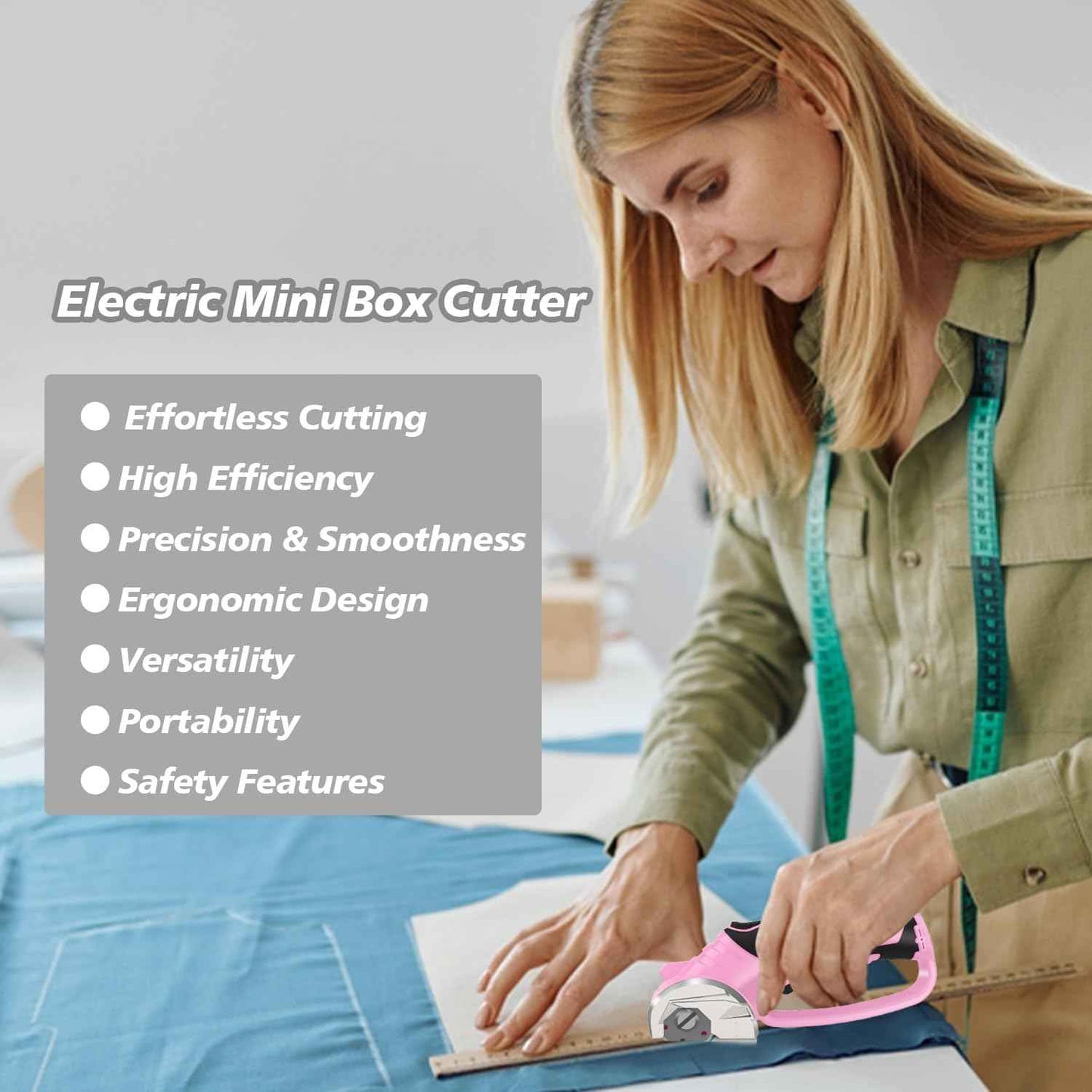 Cordless Electric Scissors, 4V Rechargeable Box Cutter & Cardboard Cutter with Titanium Blade, LED Light, Safety Lock - Rotary Cutter for Fabric, Leather, Carpet, Plastic, Crafting, Sewing (Pink)