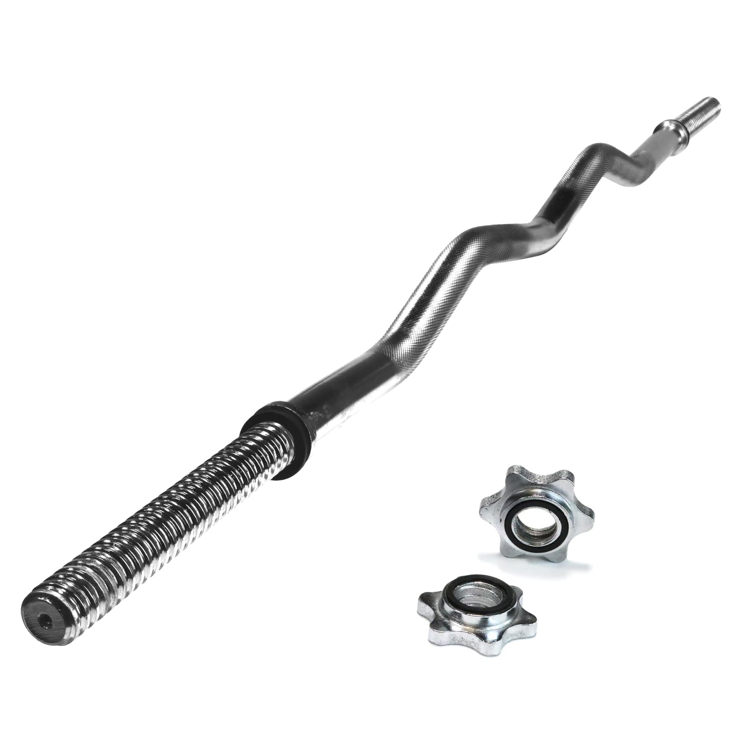 CAP Barbell Standard 1-Inch Threaded EZ Curl Bar with Spinlock Collars – Solid Steel Curl Bar for Bicep & Tricep Workouts, Strength Training, and Home Gym Weightlifting - Chrome