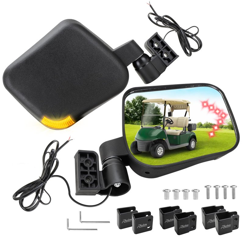 Roykaw Golf Cart Side Mirrors with Turn Signal Light, No Drilling LED Rear Mirrors, Folding Side Mirrors Compatible with EZGO/Club Car/Yamaha 0.75/1.0/1.25-Inch Square Frame Models
