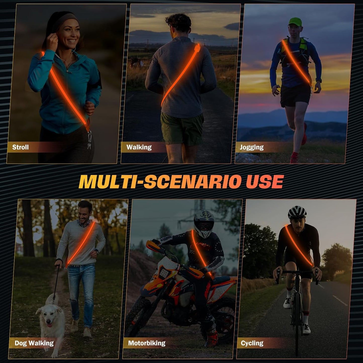Reflective Walking Gear | USB Rechargeable LED Reflective Sash for High Visibility Night Safety