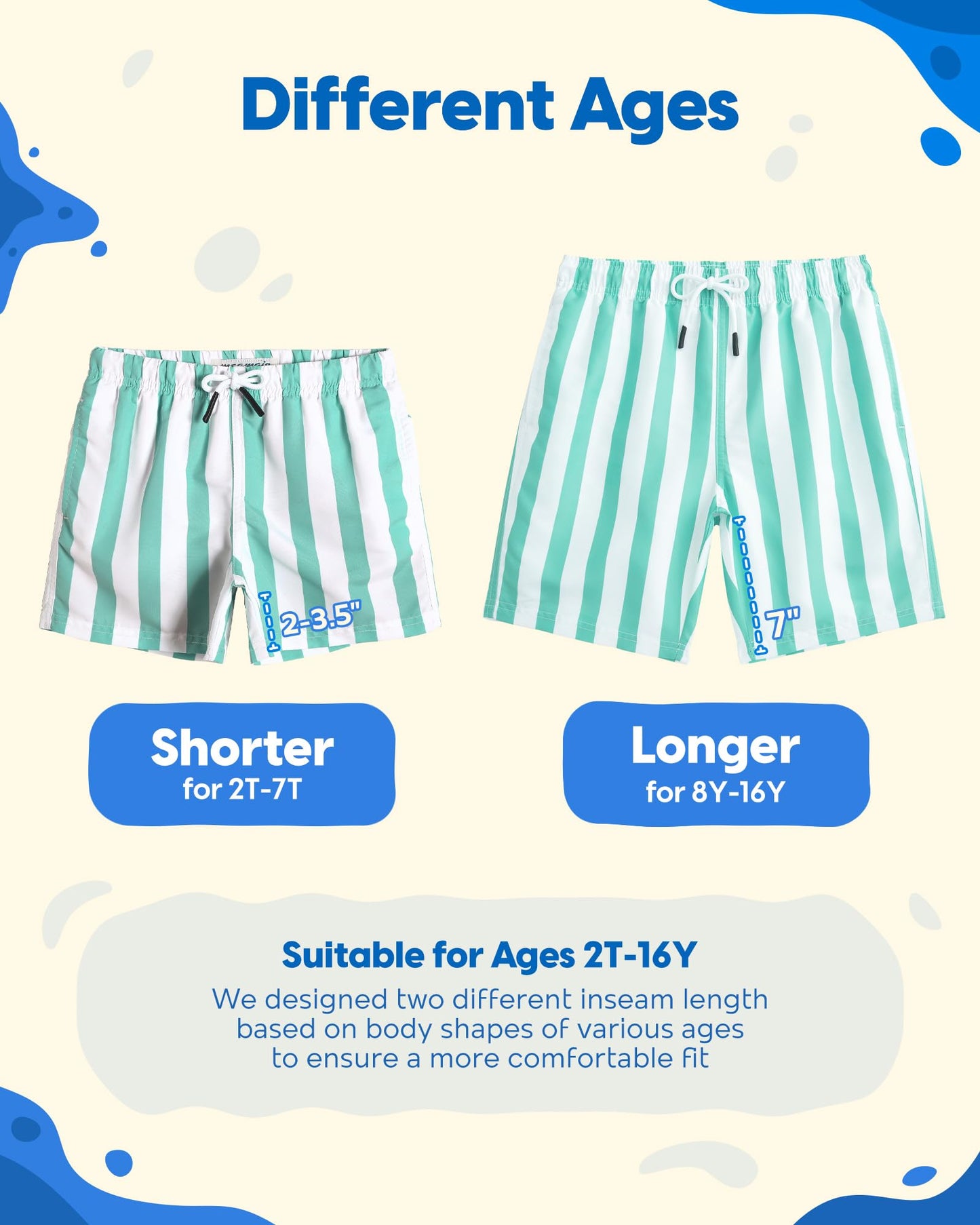 maamgic Boys Swim Trunks Toddler Swim Shorts Little Boys Bathing Suit Swimsuit Toddler Boy Swimwear,Stripe Greenwhite,8 T