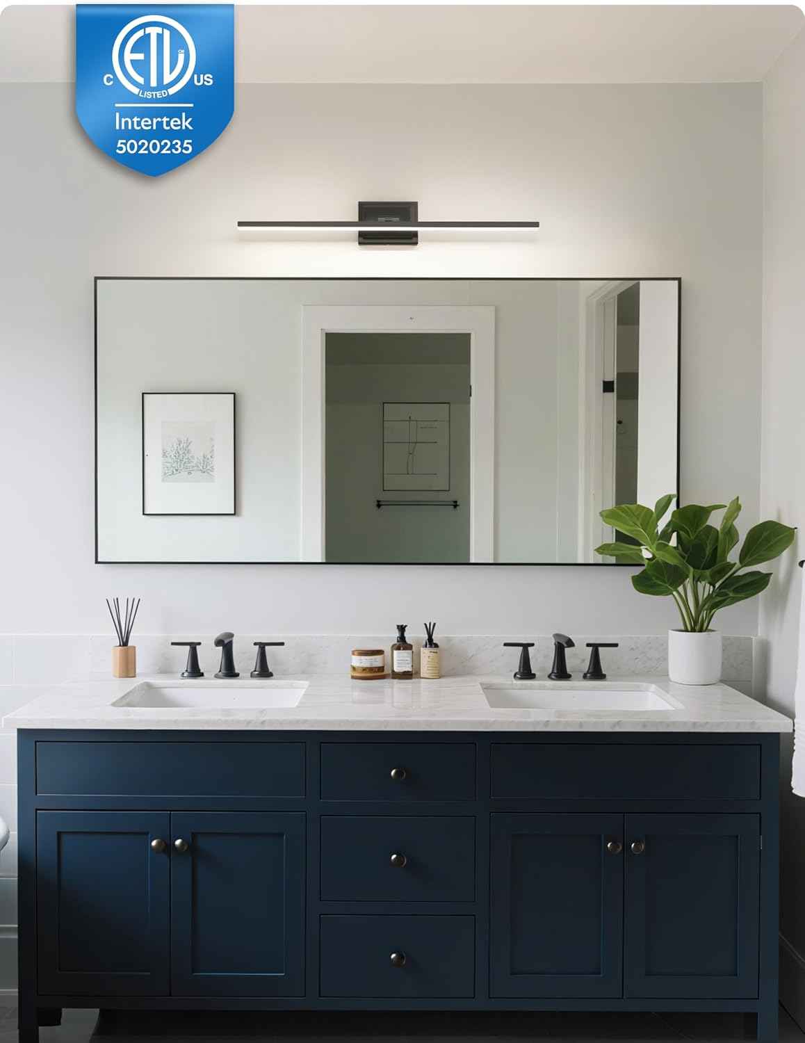NIORSUN 24-Inch Dimmable LED Bathroom Vanity Light Fixture - Modern Black Over Mirror Lighting, 5CCT, ETL Certified