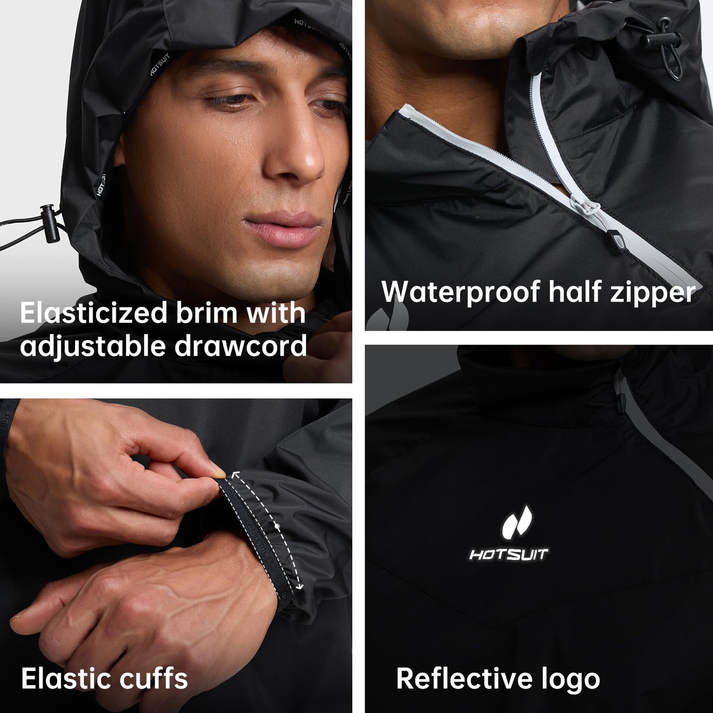 HOTSUIT Sweat Suits Sauna Suit Men Weight Loss Gym Exercise Workout Jacket, Black, L