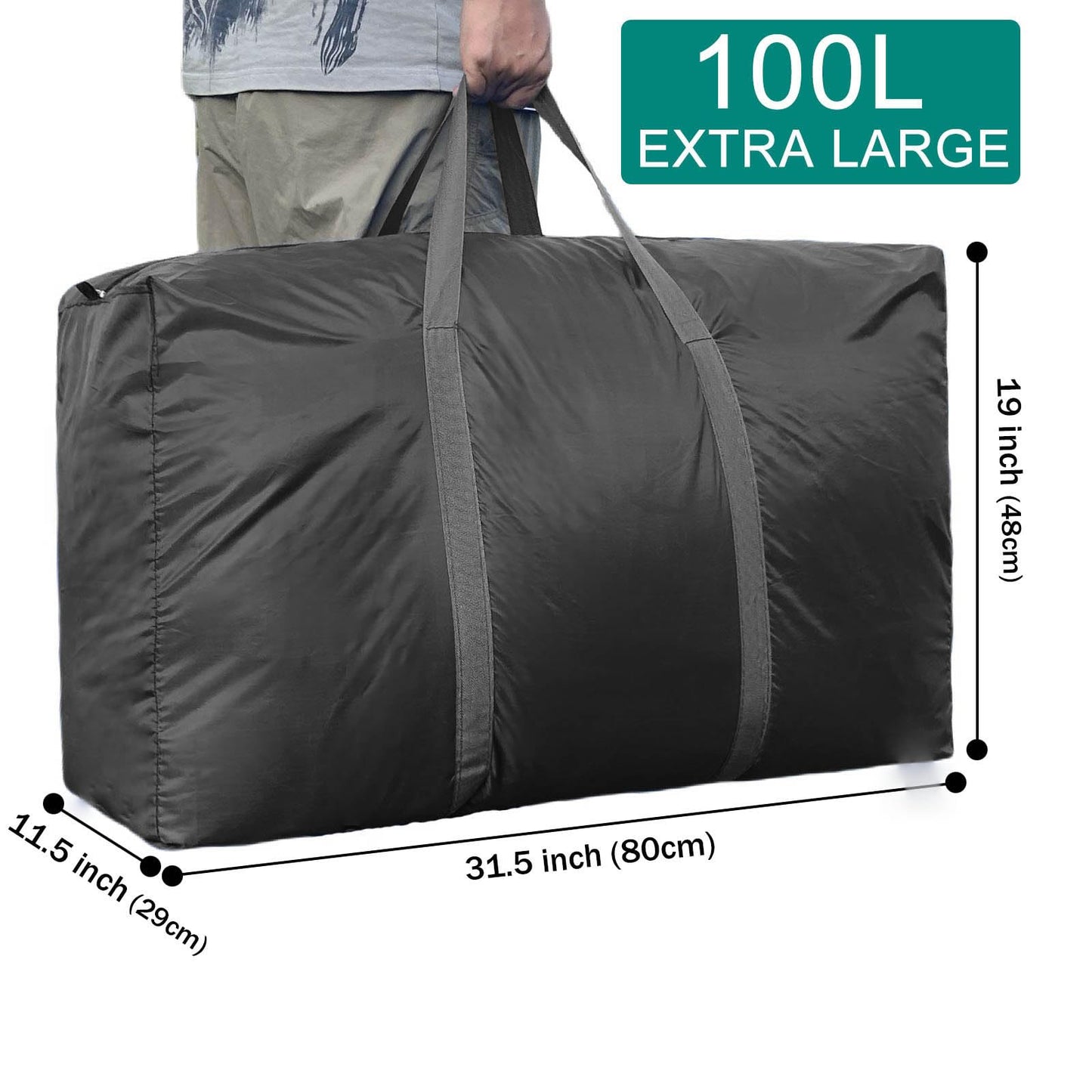 100L Extra Large Storage Bags, Big Moving Bags with Strong Zippers & Carrying Handles, Packing Bags for Moving, Storage, Travel and Camping, Storage Totes For Space Saving (Black, 4 Pack)