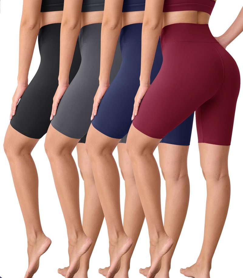VALANDY Creamlush 4 Pack Biker Shorts Women-8" High Waisted Stretchy Soft Yoga Lounge Shorts