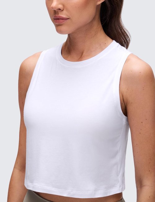CRZ YOGA Pima Cotton Crop Tank Top for Women - Soft, Comfortable Sleeveless Workout Shirt