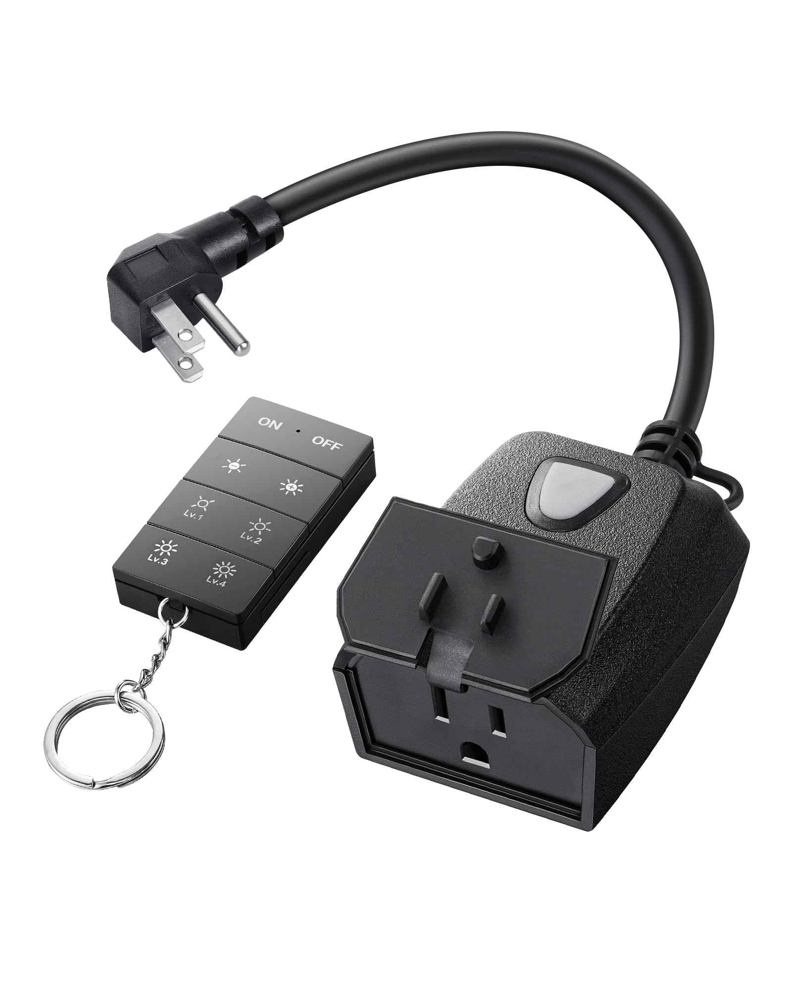 DEWENWILS Outdoor Dimmer for String Lights, 100FT Remote Range, IP44 Waterproof Plug-in Dimmer for Garden, Patio, Porch, 4 Level Brightness Button, Max 150W Dimmable LED/300W Tungsten Bulbs