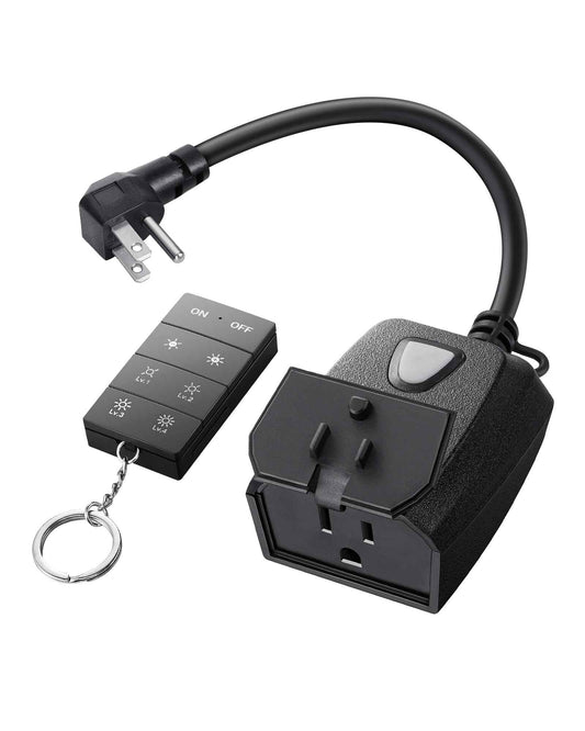 DEWENWILS Outdoor Dimmer for String Lights, 100FT Remote Range, IP44 Waterproof Plug-in Dimmer for Garden, Patio, Porch, 4 Level Brightness Button, Max 150W Dimmable LED/300W Tungsten Bulbs